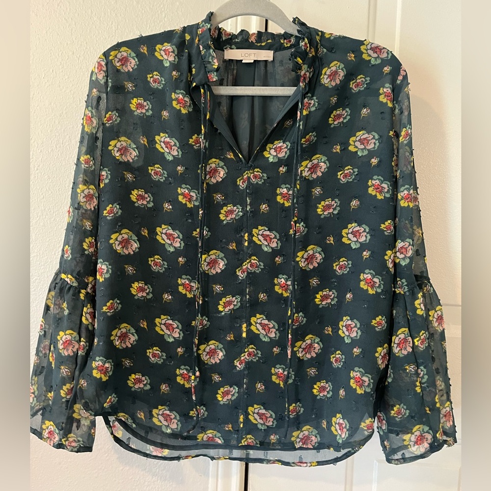 Loft XXS petite blouse green floral